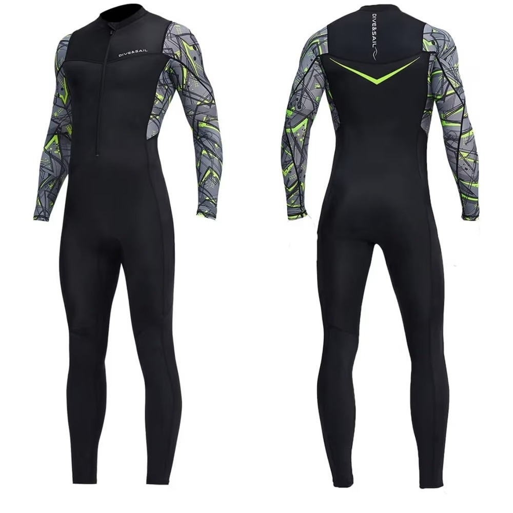 Dive & Sail Mens Full Body Rash Guard Wetsuit Skin Black Green Large LS-18821